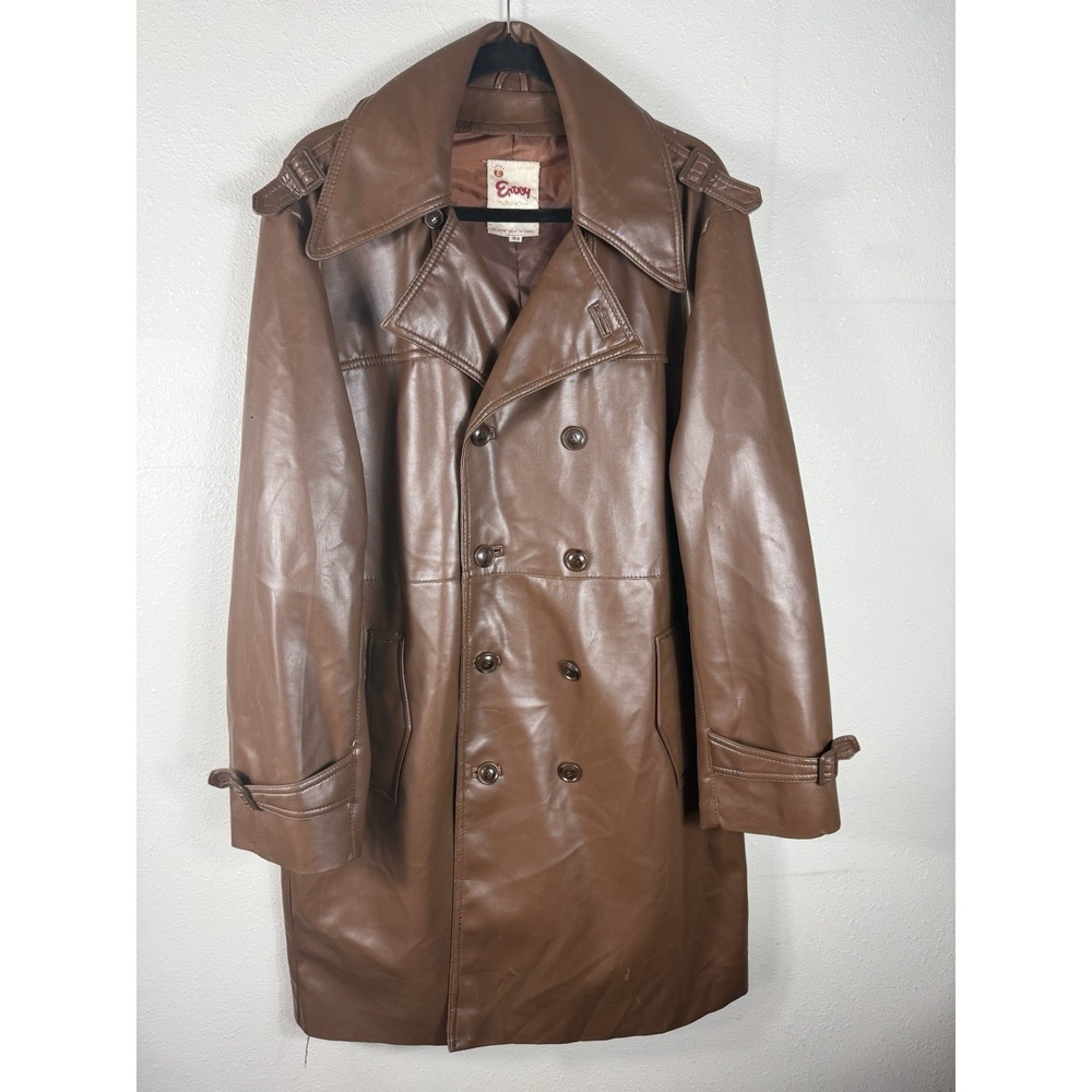 Vintage Envy Leather Look Tan long Jacket Men's‎ Size 44